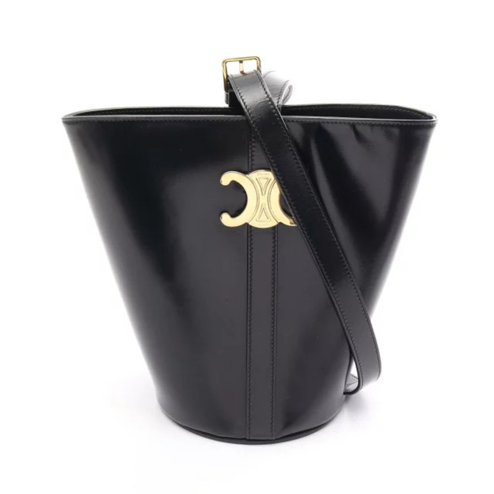 Celine Triomphe Bucket Bag Shoulder Leather Black